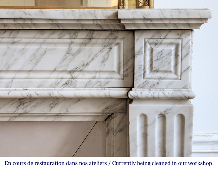 Small Louis XVI style mantel in veined Carrara marble-6
