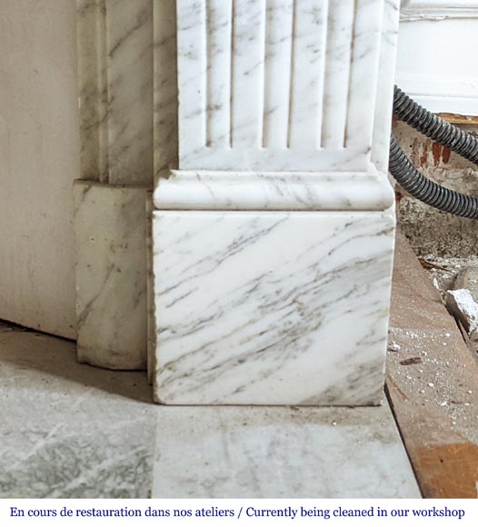Small Louis XVI style mantel in veined Carrara marble-7