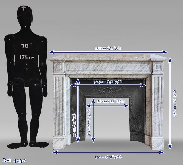 Small Louis XVI style mantel in veined Carrara marble-10