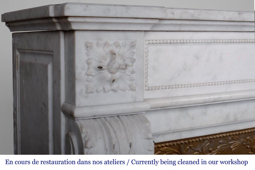 Louis XVI style fireplace with acanthus leaves carved in Carrara marble-4
