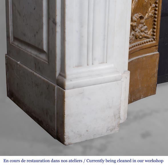 Louis XVI style fireplace with acanthus leaves carved in Carrara marble-6