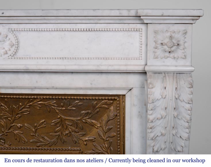 Louis XVI style fireplace with acanthus leaves carved in Carrara marble-8