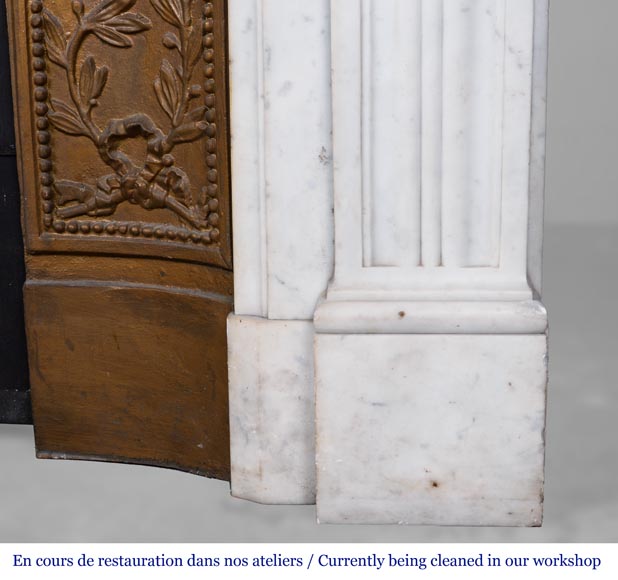 Louis XVI style fireplace with acanthus leaves carved in Carrara marble-9