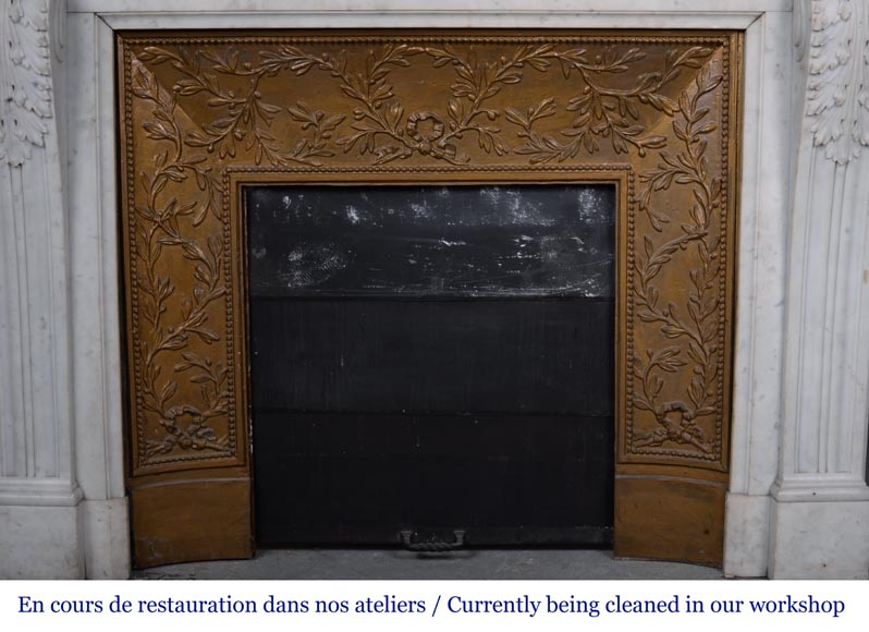 Louis XVI style fireplace with acanthus leaves carved in Carrara marble-10