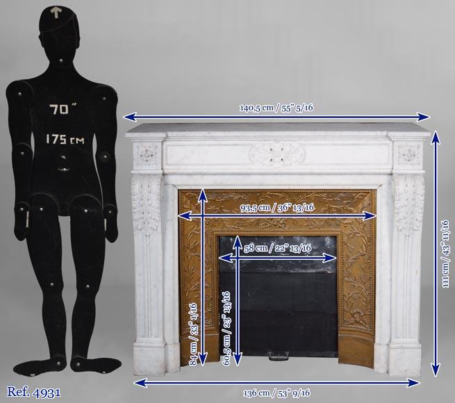 Louis XVI style fireplace with acanthus leaves carved in Carrara marble-12