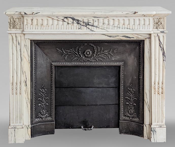 Louis XVI style mantel with rudentures in Paonazzo marble-0