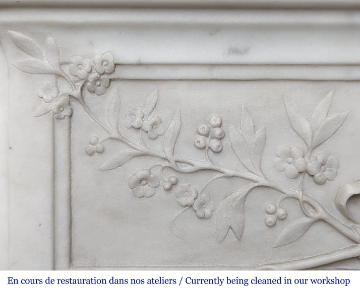 Beautiful Louis XVI style mantel with flowering vases in Carrara marble-3