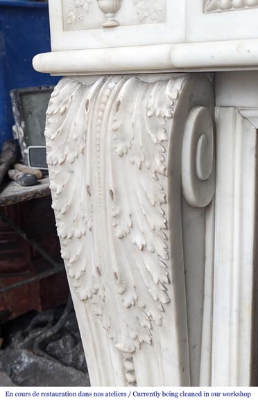 Beautiful Louis XVI style mantel with flowering vases in Carrara marble-6