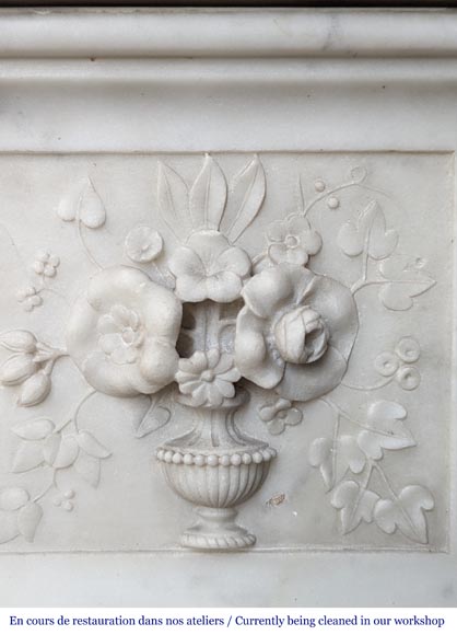 Beautiful Louis XVI style mantel with flowering vases in Carrara marble-10