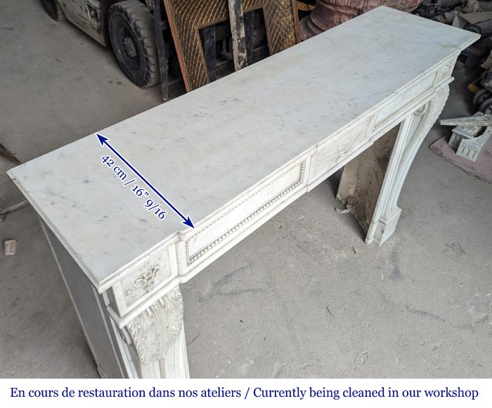 Beautiful Louis XVI style mantel with flowering vases in Carrara marble-13