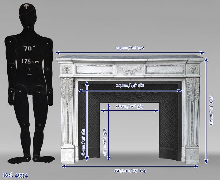 Beautiful Louis XVI style mantel with flowering vases in Carrara marble-14