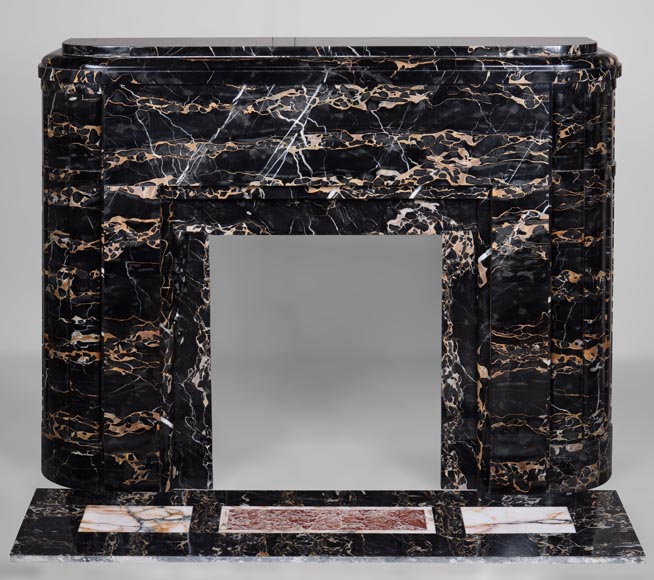 Important Art Deco mantel in Portor marble-0