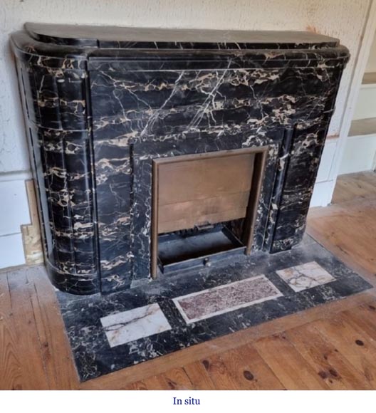 Important Art Deco mantel in Portor marble-1