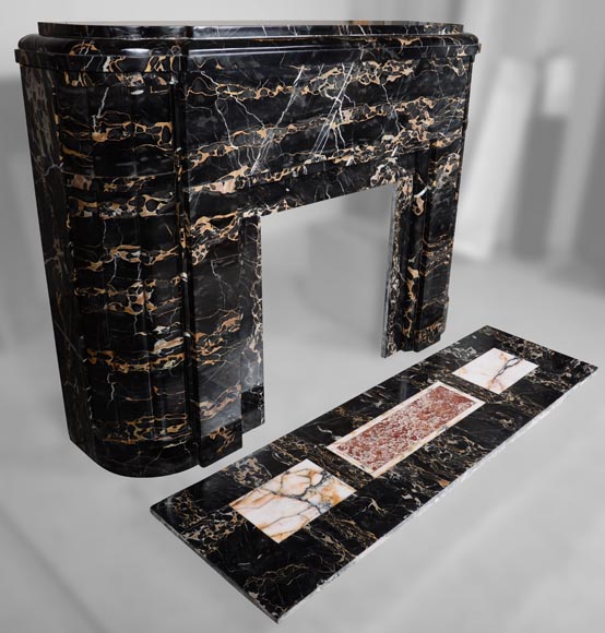 Important Art Deco mantel in Portor marble-3