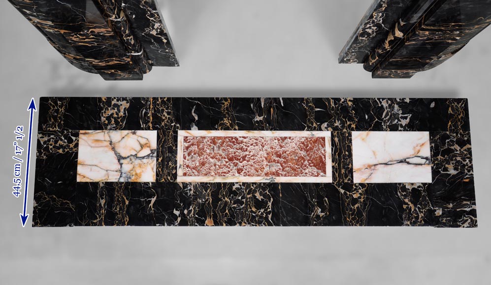 Important Art Deco mantel in Portor marble-12