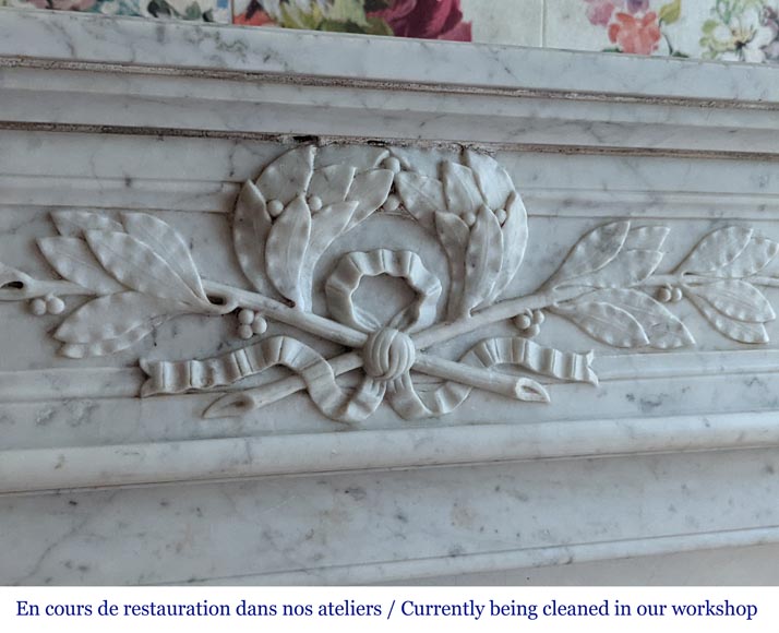 Antique Louis XVI style mantel made of Carrara marble-2
