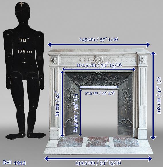 Antique Louis XVI style mantel made of Carrara marble-12
