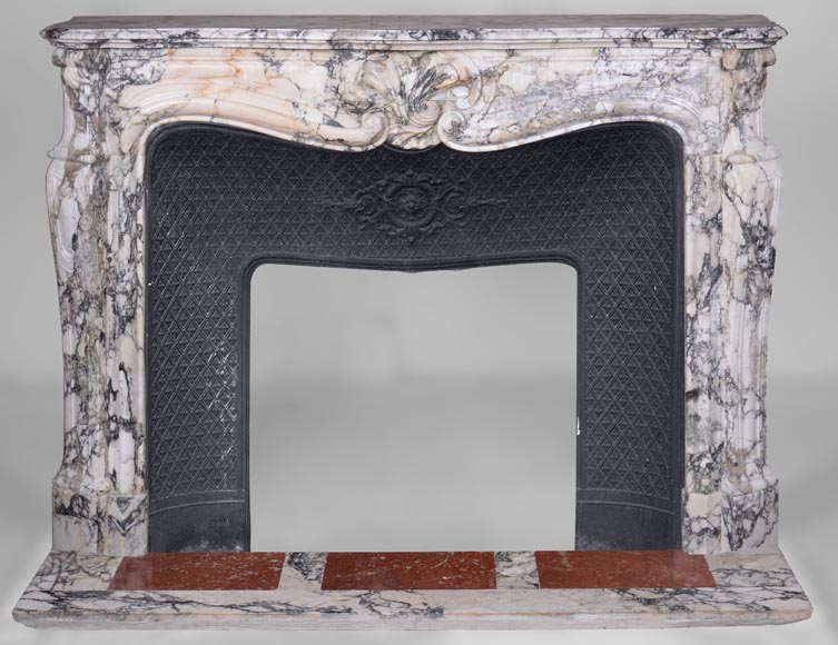 Louis XVI style mantel with spiral carved shell in Sarravenza marble-0