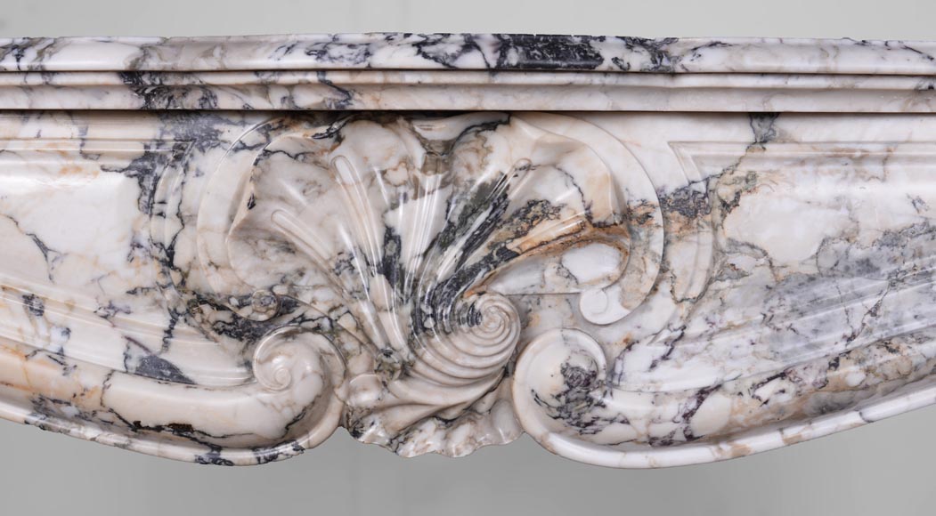 Louis XVI style mantel with spiral carved shell in Sarravenza marble-1