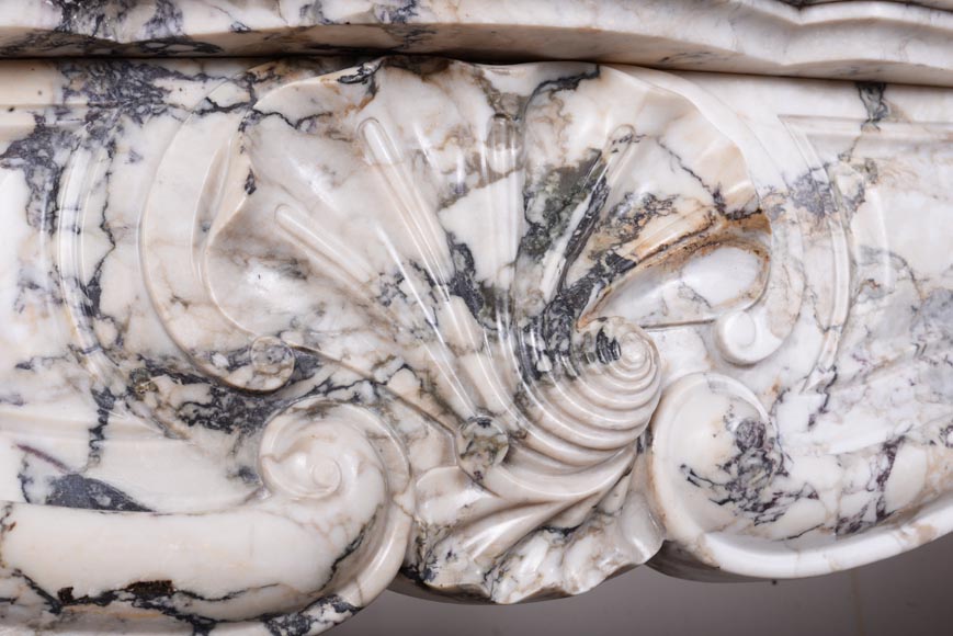 Louis XVI style mantel with spiral carved shell in Sarravenza marble-2