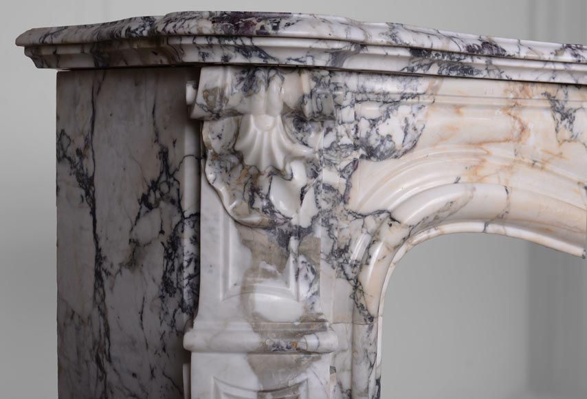 Louis XVI style mantel with spiral carved shell in Sarravenza marble-3