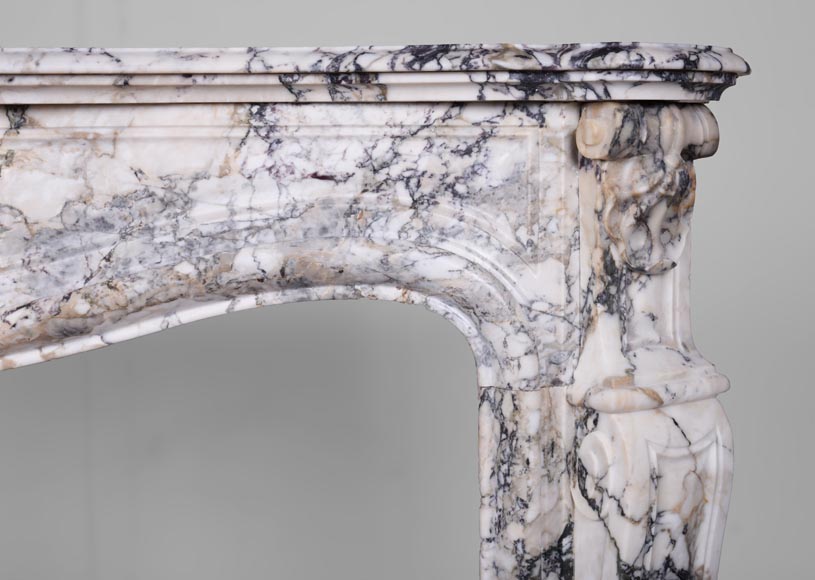 Louis XVI style mantel with spiral carved shell in Sarravenza marble-5