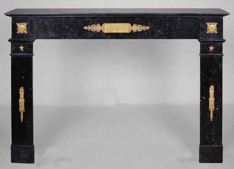 Empire period mantel in belgian petit granit with bronzes on the theme of the death of Archimedes-0