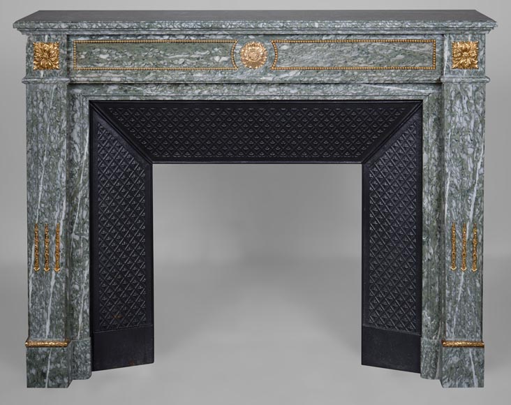 Louis XVI style mantel in vert d'Estours marble with gilded bronzes-0