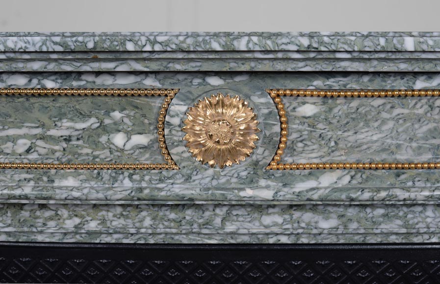 Louis XVI style mantel in vert d'Estours marble with gilded bronzes-1