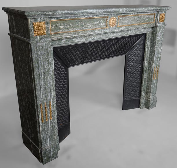 Louis XVI style mantel in vert d'Estours marble with gilded bronzes-2