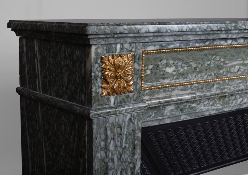 Louis XVI style mantel in vert d'Estours marble with gilded bronzes-3