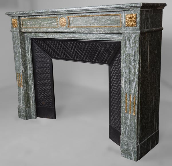 Louis XVI style mantel in vert d'Estours marble with gilded bronzes-5