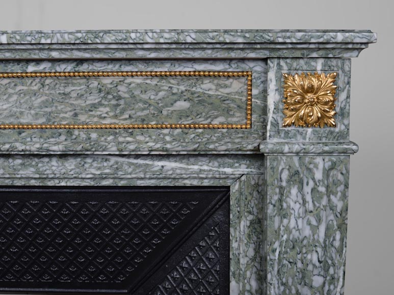 Louis XVI style mantel in vert d'Estours marble with gilded bronzes-6