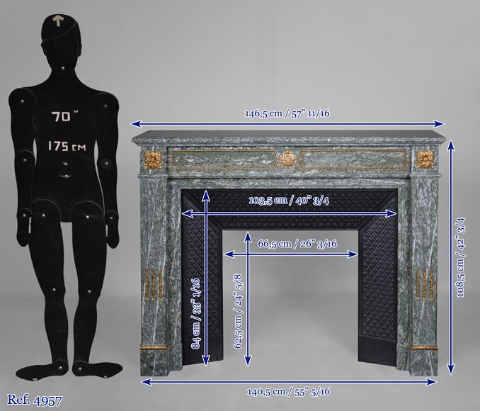 Louis XVI style mantel in vert d'Estours marble with gilded bronzes-9