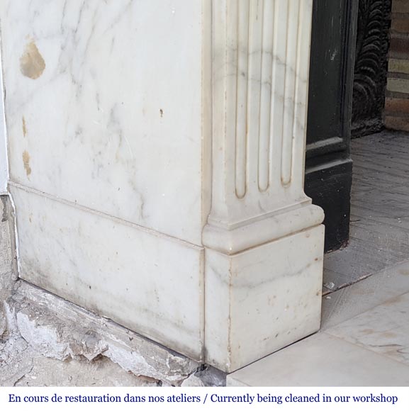 Louis XVI style mantel in semi-statuary Carrara marble with garland of flowers and vine leaves-3