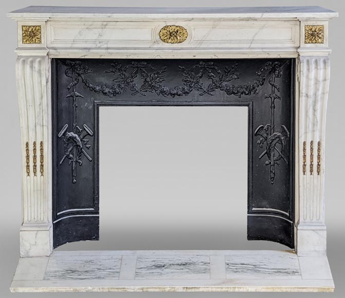 Louis XVI style mantel in semi-statuary Carrara marble-0