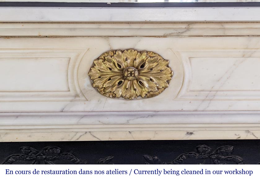 Louis XVI style mantel in semi-statuary Carrara marble-1