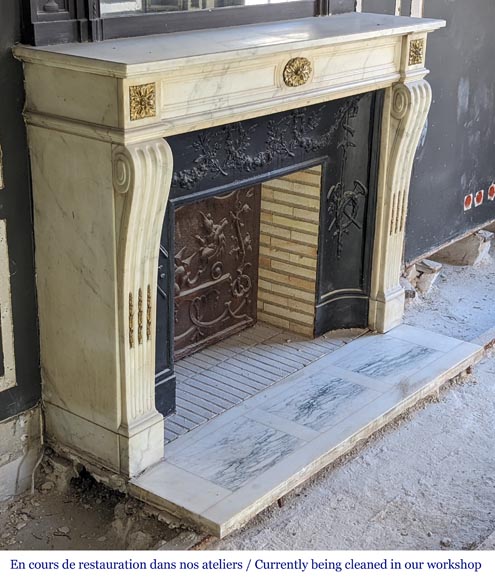 Louis XVI style mantel in semi-statuary Carrara marble-2