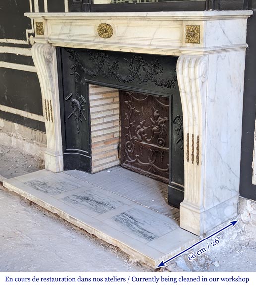 Louis XVI style mantel in semi-statuary Carrara marble-6