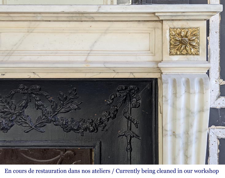 Louis XVI style mantel in semi-statuary Carrara marble-7
