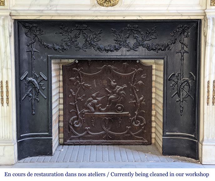 Louis XVI style mantel in semi-statuary Carrara marble-9
