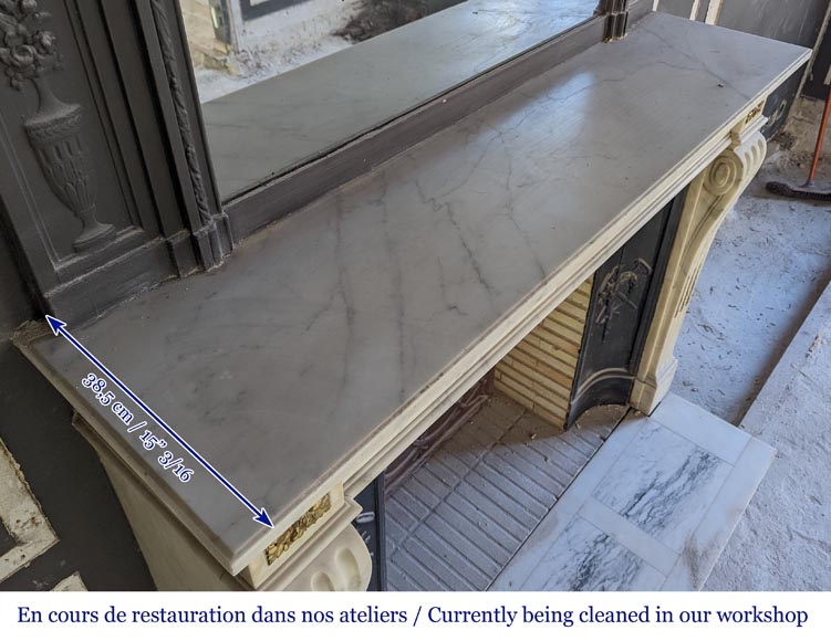 Louis XVI style mantel in semi-statuary Carrara marble-11