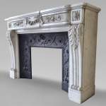 Beautiful white semi-statuary marble fireplace in the Louis XVI style