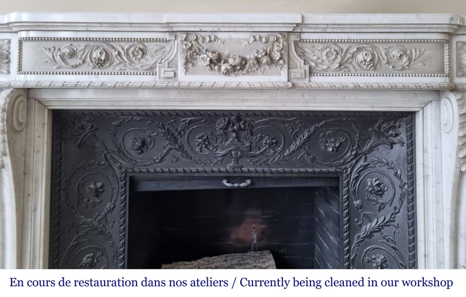 Beautiful white semi-statuary marble fireplace in the Louis XVI style-1