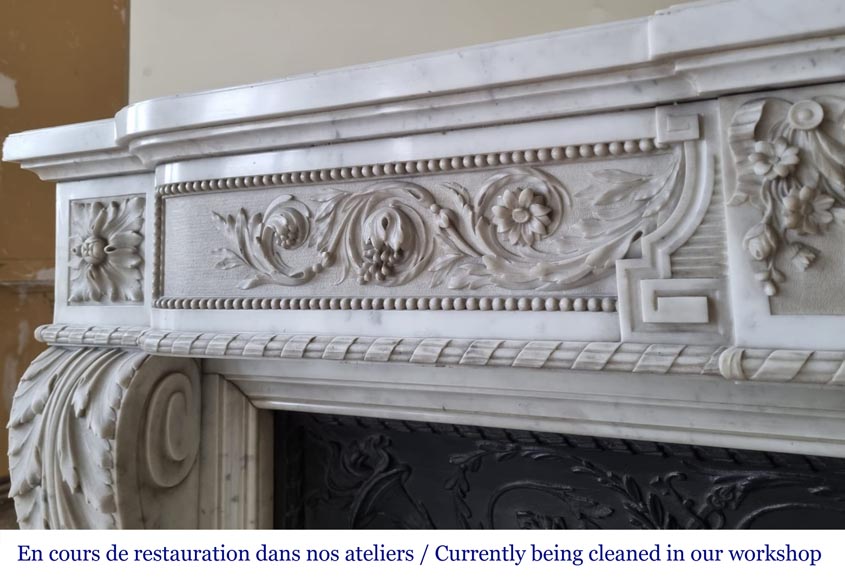 Beautiful white semi-statuary marble fireplace in the Louis XVI style-3