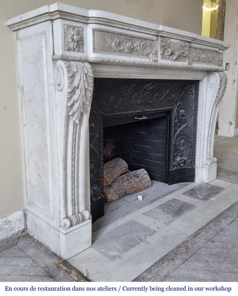 Beautiful white semi-statuary marble fireplace in the Louis XVI style-5