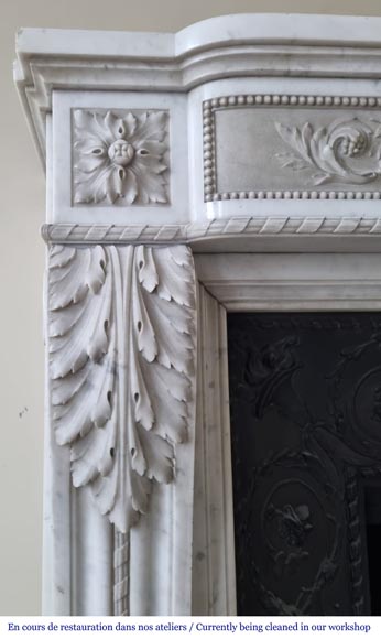 Beautiful white semi-statuary marble fireplace in the Louis XVI style-6