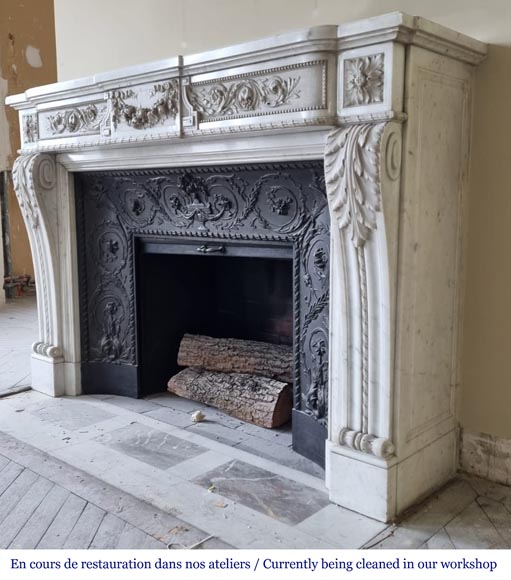 Beautiful white semi-statuary marble fireplace in the Louis XVI style-7
