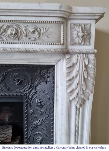 Beautiful white semi-statuary marble fireplace in the Louis XVI style-8