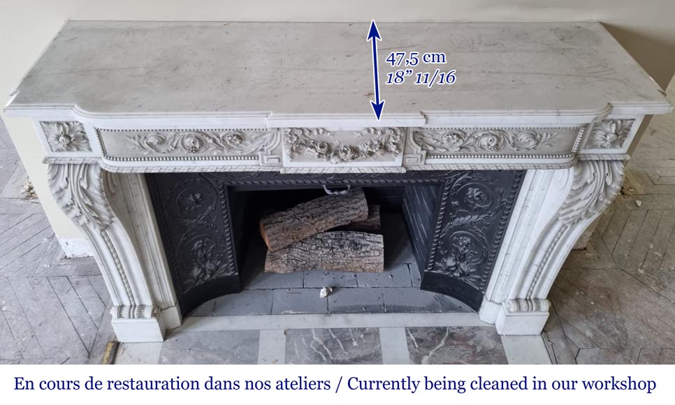 Beautiful white semi-statuary marble fireplace in the Louis XVI style-9